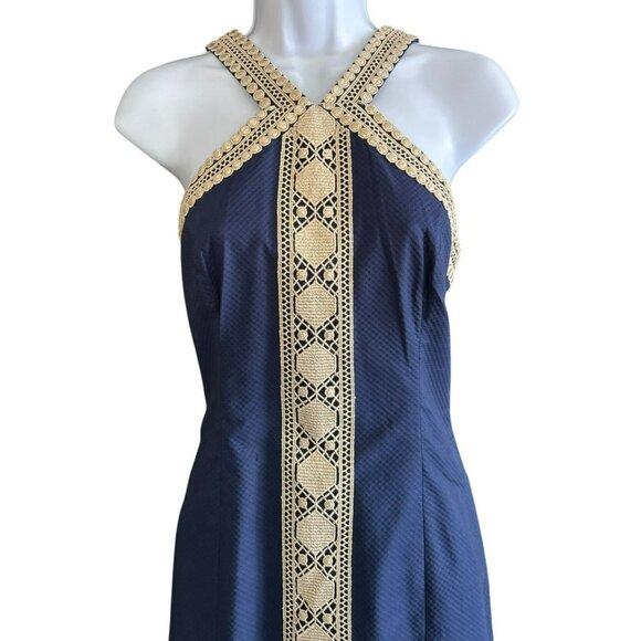 Lilly Pulitzer Women's Navy Blue Beige Vena Stretch Shift Dress Size 4 EUC - Picture 2 of 7